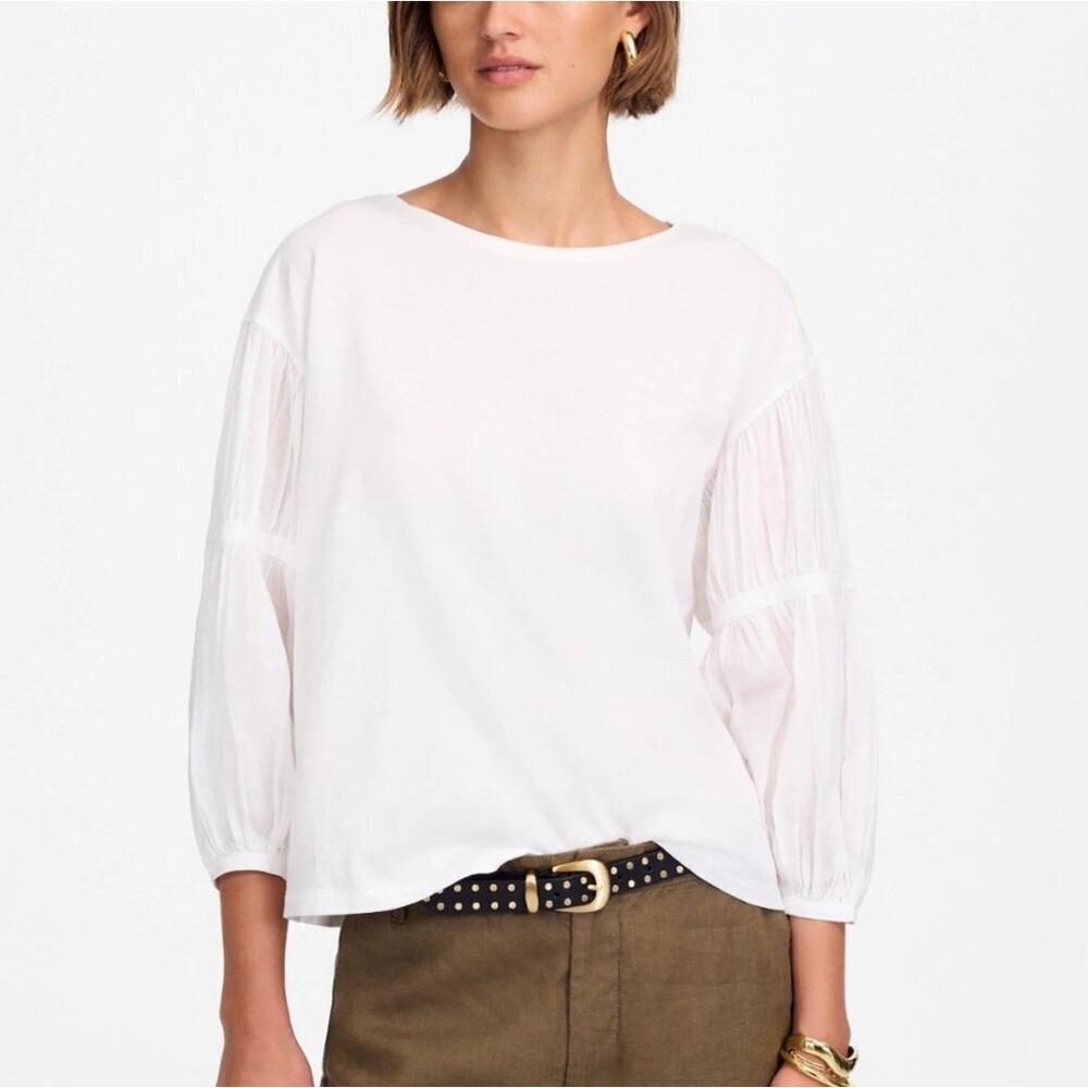 Madewell women’s Puff-Sleeve Drop-Shoulder Knit Oversized Top white Size XXS NWT